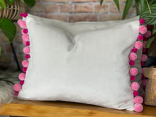 Load image into Gallery viewer, Optic White Velvet & Pink Pom Pom Velvet Cushion