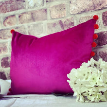 Load image into Gallery viewer, Cerise Pom Pom Velvet Cushion