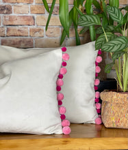 Load image into Gallery viewer, Optic White Velvet & Pink Pom Pom Velvet Cushion