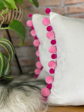 Load image into Gallery viewer, Optic White Velvet & Pink Pom Pom Velvet Cushion