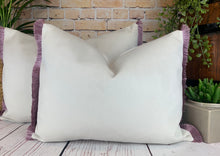 Load image into Gallery viewer, Optic White & Soft Lilac Fringe Velvet Cushion
