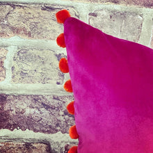 Load image into Gallery viewer, Cerise Pom Pom Velvet Cushion