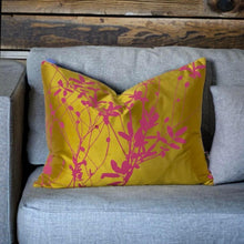 Load image into Gallery viewer, Silk Mustard &amp; Dusky Pink Floral Cushion
