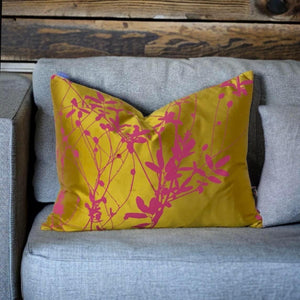 Silk Mustard & Dusky Pink Floral Cushion