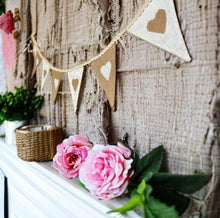 Load image into Gallery viewer, Bleached Linen &amp; Rustic Hessian Bunting With Hearts
