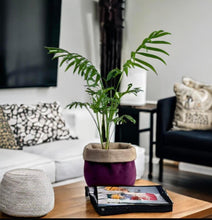 Load image into Gallery viewer, Aubergine Velvet &amp; Hessian Pot
