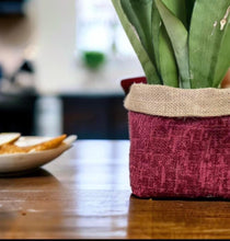 Load image into Gallery viewer, Burgundy Velvet Chenille &amp; Hessian Pot
