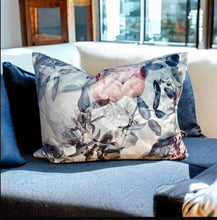 Load image into Gallery viewer, Pink Peony &amp; Silver Velvet Cushion
