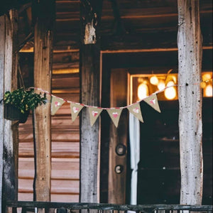 Rustic Hessian Bunting With Pink Patchwork Hearts