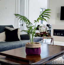 Load image into Gallery viewer, Aubergine Velvet &amp; Hessian Pot
