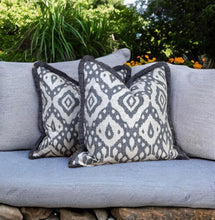 Load image into Gallery viewer, Grey Marrakech Ikat Fringe Cushion
