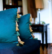 Load image into Gallery viewer, Teal Tassel Cushion
