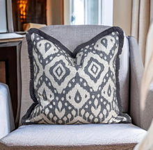 Load image into Gallery viewer, Grey Marrakech Ikat Fringe Cushion
