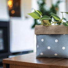 Load image into Gallery viewer, Blue Polka Dot &amp; Hessian Pot
