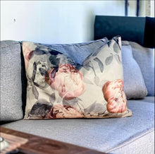 Load image into Gallery viewer, Pink Peony &amp; Silver Velvet Cushion
