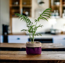 Load image into Gallery viewer, Aubergine Velvet &amp; Hessian Pot
