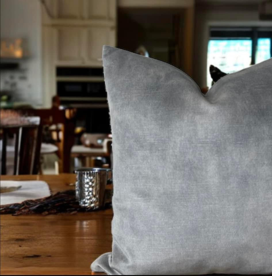 Grey Melange Velvet Cushion