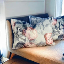 Load image into Gallery viewer, Pink Peony &amp; Silver Velvet Cushion
