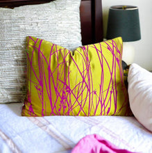 Load image into Gallery viewer, Silk Mustard &amp; Magenta Grasses Cushion
