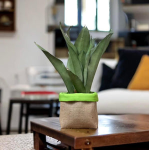 Bright Green Water Resistant Canvas & Hessian Pot