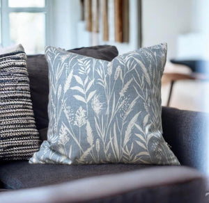 Meadow Grasses Cornflower Blue Cotton Cushion