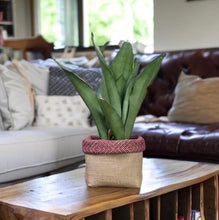 Load image into Gallery viewer, Red Wool Geometric &amp; Hessian Pot
