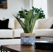 Load image into Gallery viewer, Blue Polka Dot &amp; Hessian Pot
