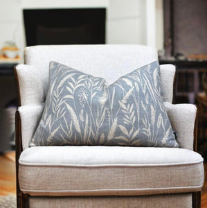 Meadow Grasses Cornflower Blue Cotton Cushion