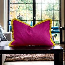 Load image into Gallery viewer, Cerise Wool &amp; Mustard Fringe Cushion
