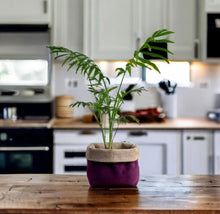 Load image into Gallery viewer, Aubergine Velvet &amp; Hessian Pot

