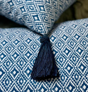 Tasselled Aztec Indigo Sustainable Cotton Cushion