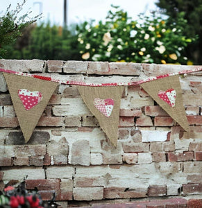 Rustic Hessian Bunting With Pink Patchwork Hearts
