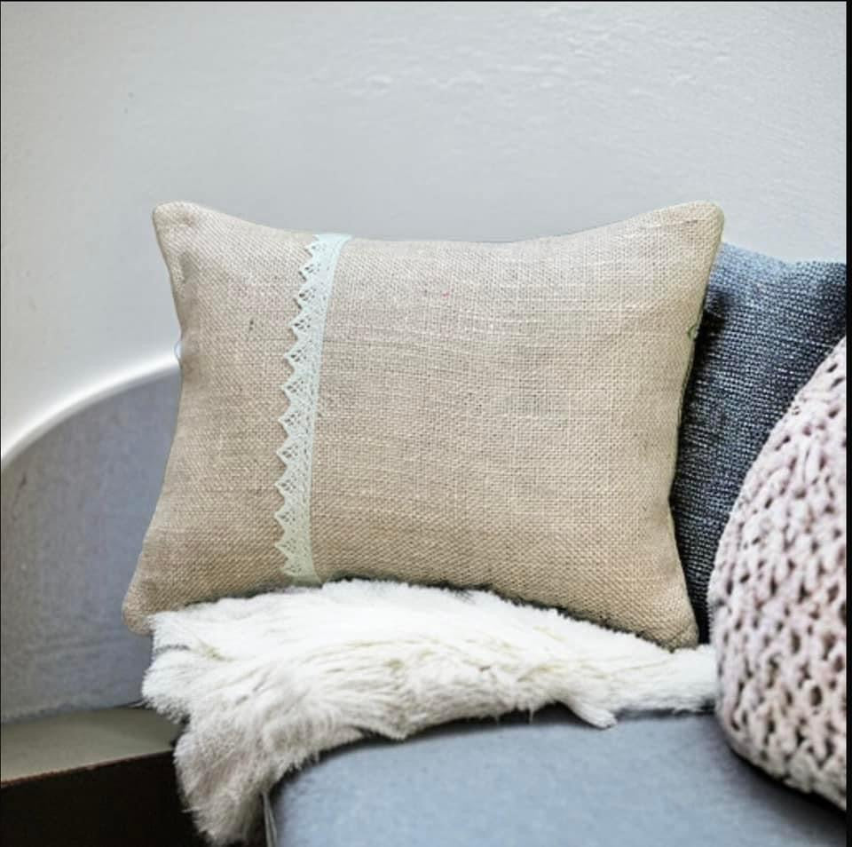 Hessian & Lace Cushion