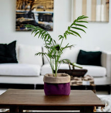 Load image into Gallery viewer, Aubergine Velvet &amp; Hessian Pot
