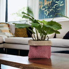 Load image into Gallery viewer, Red Wool Geometric &amp; Hessian Pot
