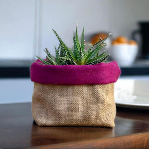 Cerise Italian Milled Wool & Hessian Pot