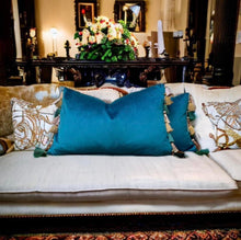 Load image into Gallery viewer, Teal Tassel Cushion
