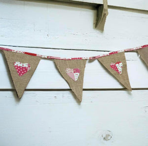 Rustic Hessian Bunting With Pink Patchwork Hearts