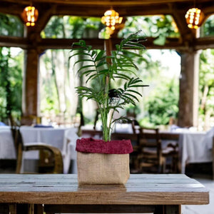 Burgundy Velvet Chenille & Hessian Pot