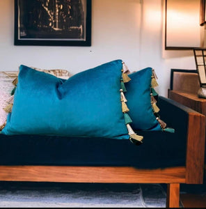 Teal Tassel Cushion