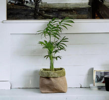 Load image into Gallery viewer, Moss Velvet Chenille &amp; Hessian Pot
