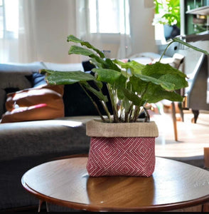 Red Wool Geometric & Hessian Pot