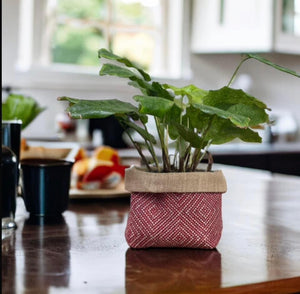 Red Wool Geometric & Hessian Pot