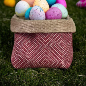 Red Wool Geometric & Hessian Pot