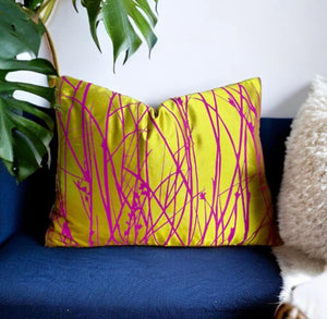 Silk Mustard & Magenta Grasses Cushion