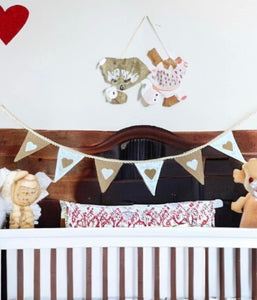 Bleached Linen & Rustic Hessian Bunting With Hearts