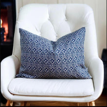 Load image into Gallery viewer, Tasselled Aztec Indigo Sustainable Cotton Cushion
