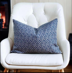 Tasselled Aztec Indigo Sustainable Cotton Cushion
