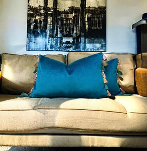 Teal Tassel Cushion