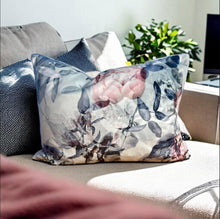 Load image into Gallery viewer, Pink Peony &amp; Silver Velvet Cushion

